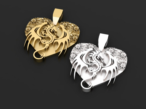 HEART SHAPE FLYING DRAGON PENDANT 3D PRINTABLE MODEL 3D Print Model