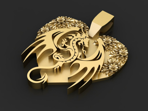 HEART SHAPE FLYING DRAGON PENDANT 3D PRINTABLE MODEL 3D Print Model