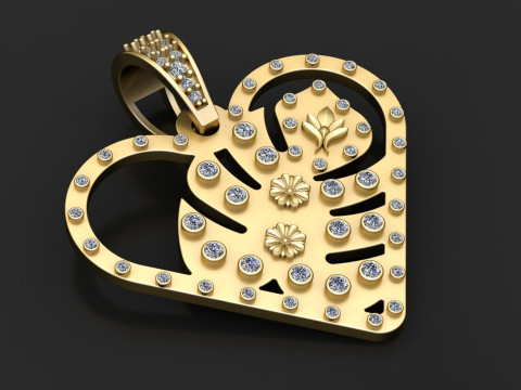 LEAF DESIGN HEART SHAPE PENDANT 3D PRINTABLE MODEL Modèles 3D en vedette