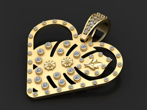 LEAF DESIGN HEART SHAPE PENDANT 3D PRINTABLE MODEL 3D Print Model
