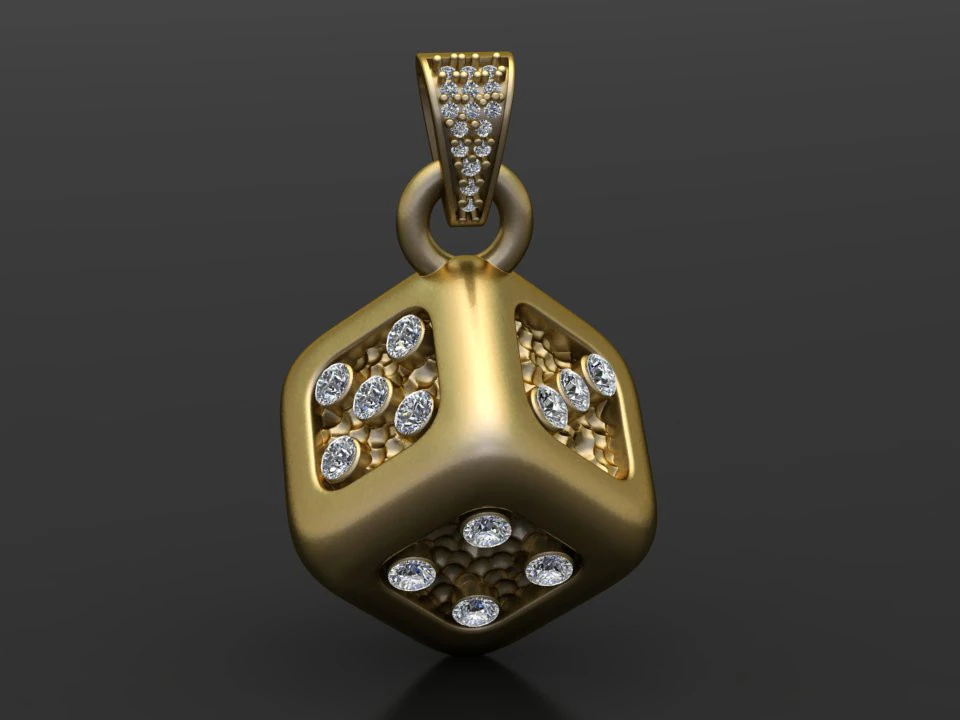 GOLD DICE DIAMOND PENDANT 3D PRINTABLE MODEL 3D Print Model .c4d .max .obj .3ds .fbx .stl .blend 