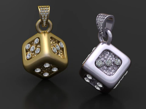 GOLD DICE DIAMOND PENDANT 3D PRINTABLE MODEL 3D Print Model