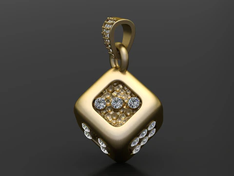 GOLD DICE DIAMOND PENDANT 3D PRINTABLE MODEL 3D Print Model