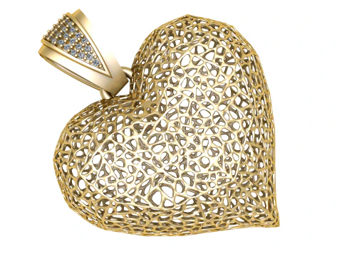 MODEL CETAK 3D LIONTIN HATI BERLIAN EMAS Model Cetak 3D