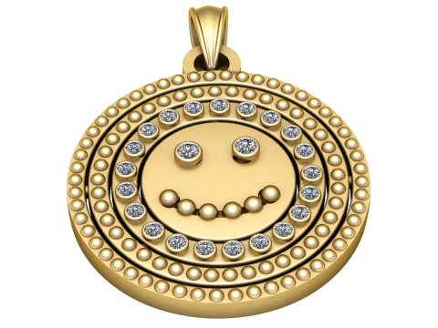 スマイリーフェイス コイン ペンダント 3D 印刷可能モデル 3Dプリントモデル