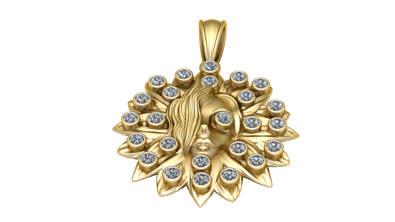 LADY FACE SUNFLOWER STYLE PENDANT 3D PRINTABLE MODEL Modelo de Impressão 3D .c4d .max .obj .3ds .fbx .stl .blend 