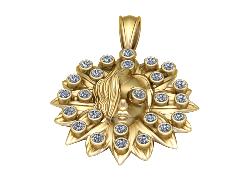 LADY FACE SUNFLOWER STYLE PENDANT 3D PRINTABLE MODEL 3Dプリントモデル