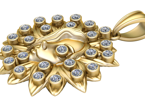 LADY FACE SUNFLOWER STYLE PENDANT 3D PRINTABLE MODEL Modelo de Impressão 3D
