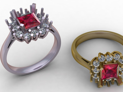 GLAMOROUS RUBY DIAMOND RING 3D PRINTABLE MODEL 3D-Druckmodell