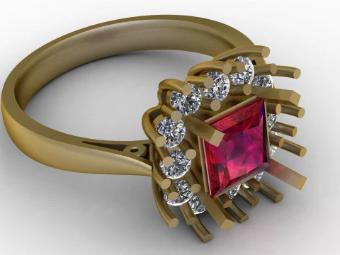 GLAMOROUS RUBY DIAMOND RING 3D PRINTABLE MODEL 3D Print Model