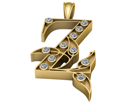 Letter Z Gold PENDANT 3D PRINTABLE MODEL 3D Baskı Modeli