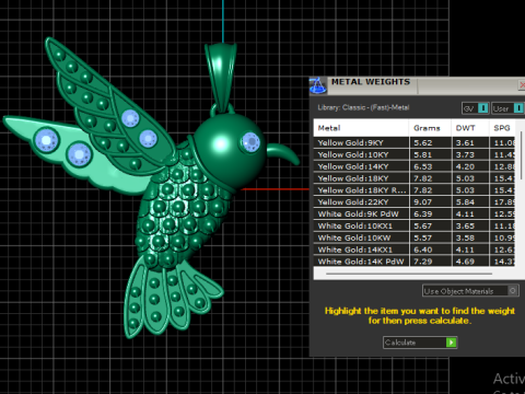 HUMMING BIRD PENDANT 3D PRINTABLE MODEL 3Dプリントモデル