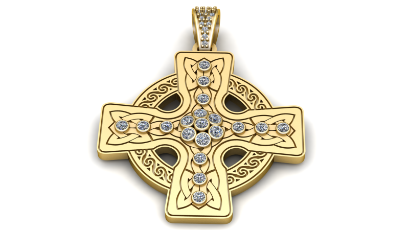 Gold Diamond Celtic Cross PENDANT 3D PRINTABLE MODEL Modelo de Impressão 3D .c4d .max .obj .3ds .fbx .stl .blend