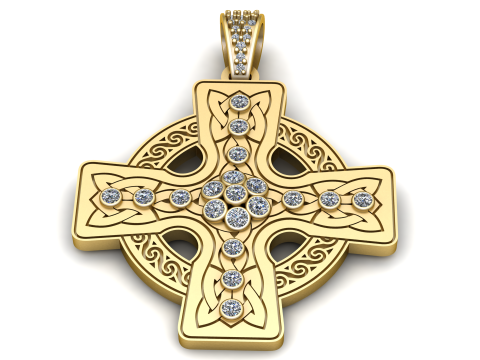 Gold Diamond Celtic Cross PENDANT 3D PRINTABLE MODEL Modelo de Impressão 3D