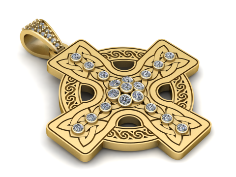 Gold Diamond Celtic Cross PENDANT 3D PRINTABLE MODEL Modelo de Impressão 3D