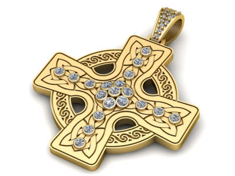 Gold Diamond Celtic Cross PENDANT 3D PRINTABLE MODEL Modelo de Impressão 3D