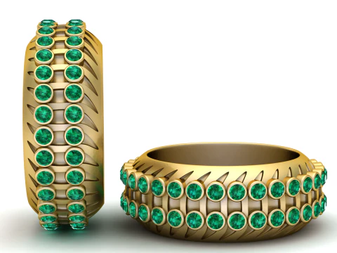 Conjunto de moldura de 3 fileiras Eternity Emerald Ring Bezel Set pingente Modelo de Impressão 3D