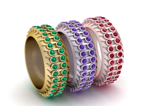 3 Row Bezel Set Eternity Emerald Ring Bezel Set pendant 3D Print Model