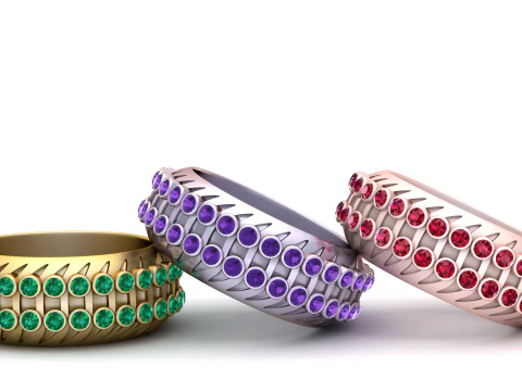 3 Row Bezel Set Eternity Emerald Ring Bezel Set pendant 3D Print Model