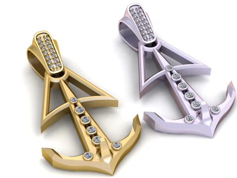 Anchor Diamond Pav Pendant 3D Print Model