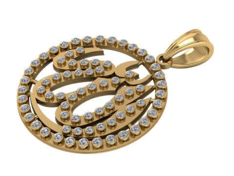 Collier pendentif rond Allah pendentif musulman islamique Pakistan Modèles 3D en vedette