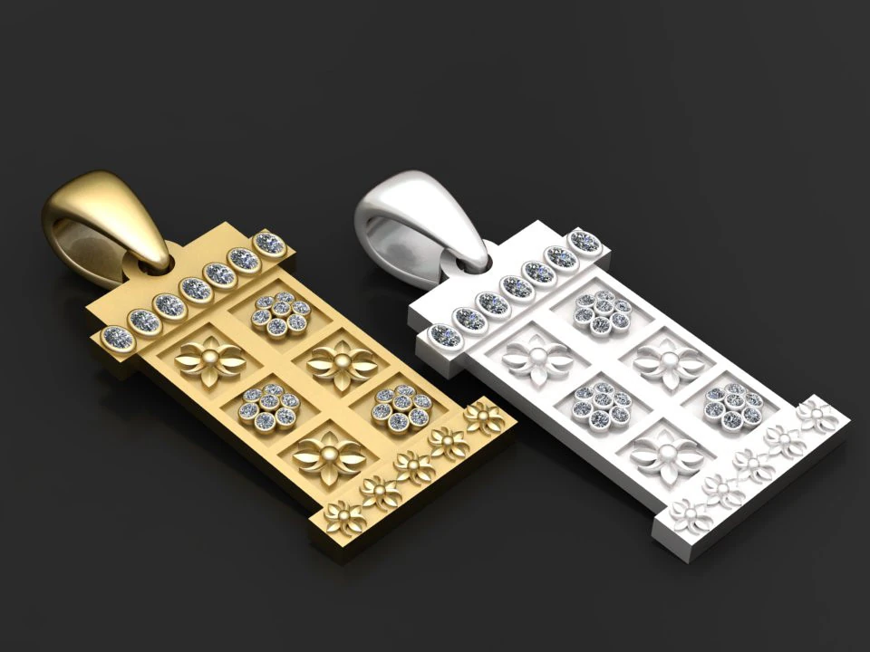 Rectangular floral pendant 3D Print Model .c4d .max .obj .3ds .fbx .stl .blend 
