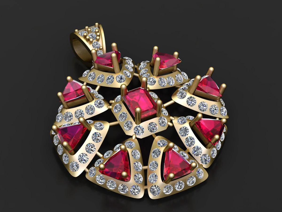 Ruby cluster pendant 3D Print Model .c4d .max .obj .3ds .fbx .stl .blend 