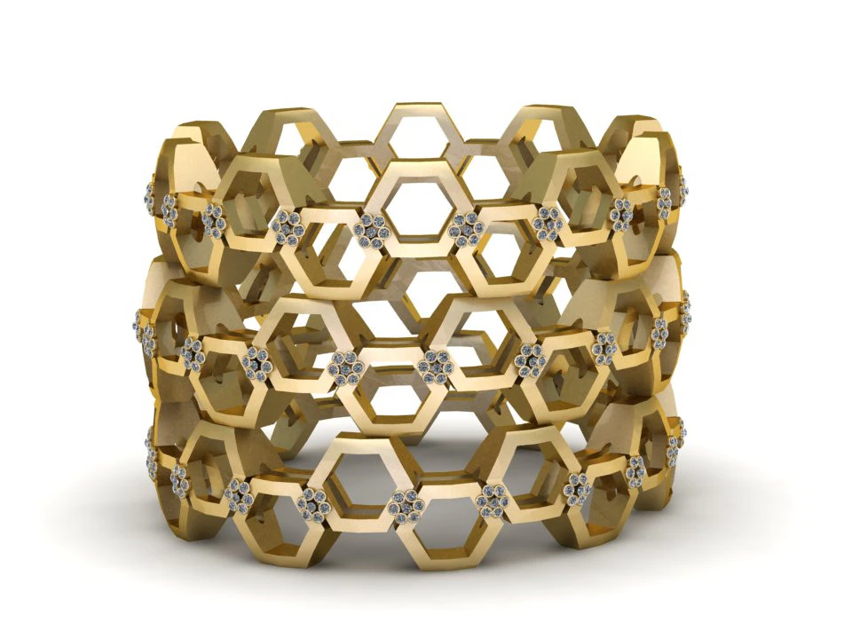 Honeycomb rose gold ring 3D Print Model .c4d .max .obj .3ds .fbx .stl .blend 