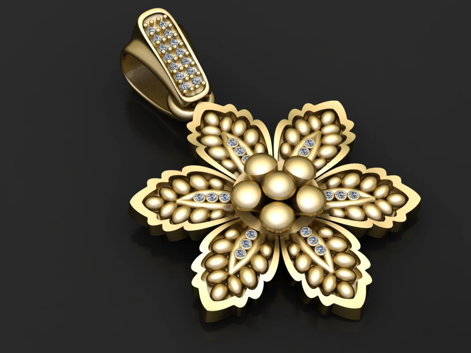 Gold flower jewelry 3D Print Model .c4d .max .obj .3ds .fbx .stl .blend 