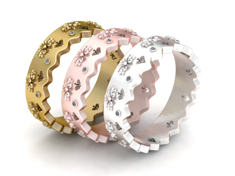 スリートーンの高級リング 3Dプリントモデル .c4d .max .obj .3ds .fbx .stl .blend