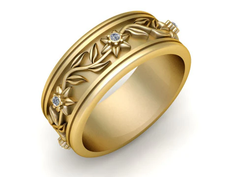 Leaf and flower ring 3D Print Model