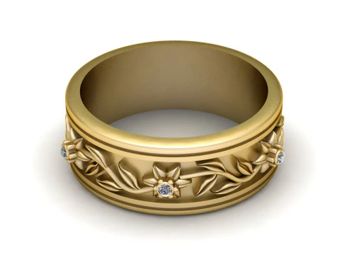 Leaf and flower ring 3D Print Model