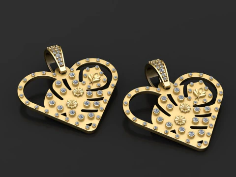 Ciondolo cuore in oro Modello di stampa 3D