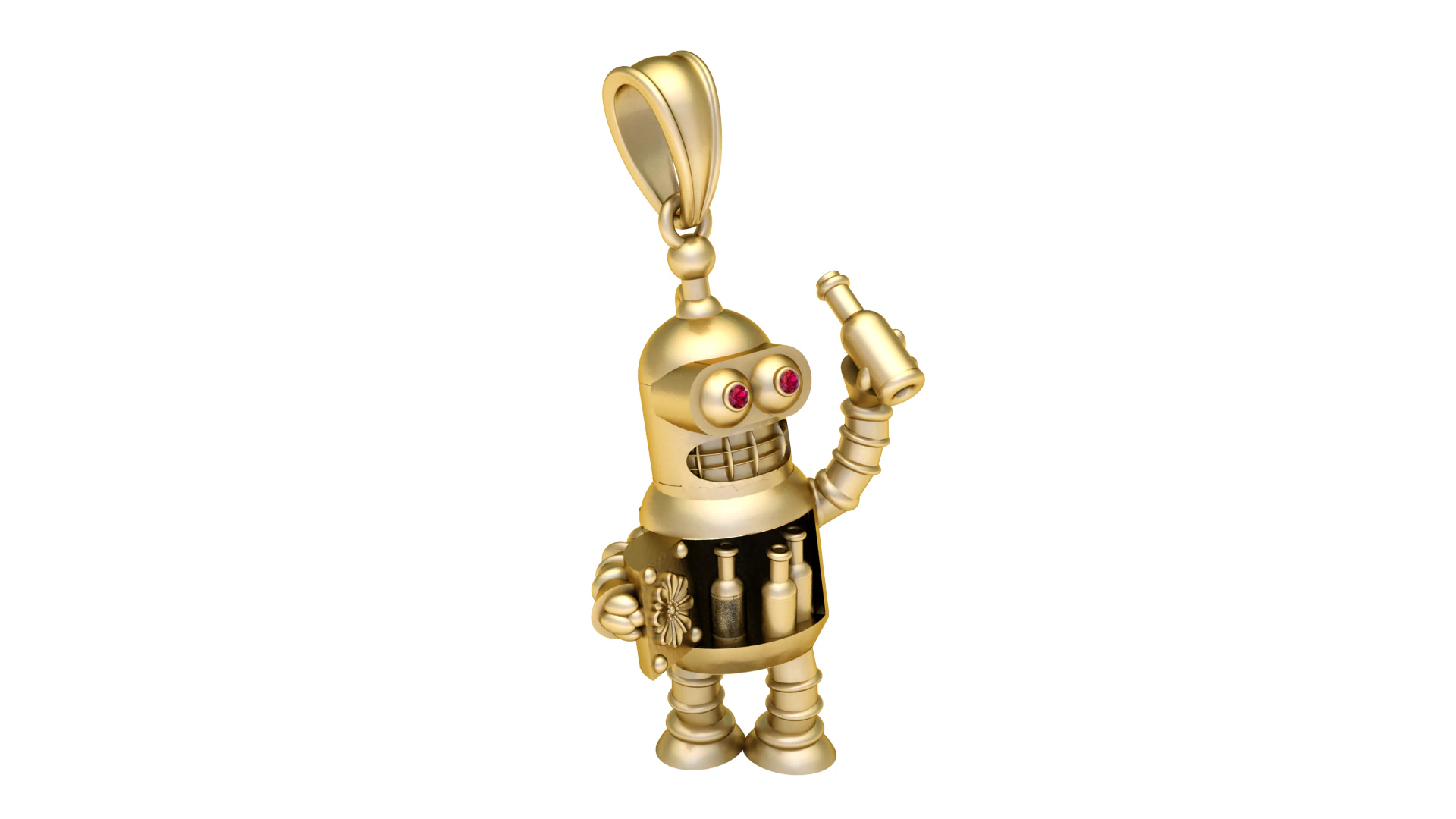 Gold robot charm 3D Print Model .c4d .max .obj .3ds .fbx .stl .blend 