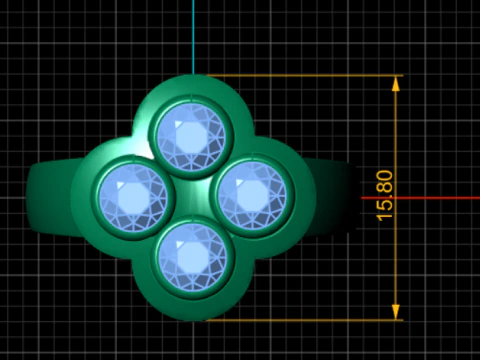 Clover diamond ring 3D Print Model