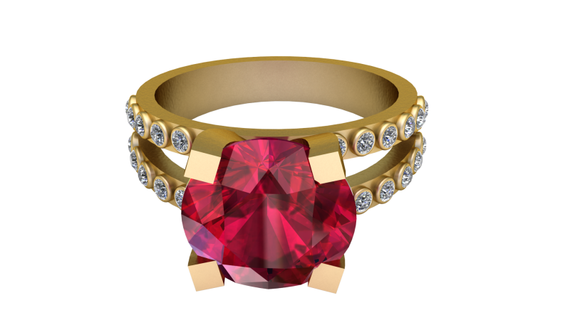 Double Band Ruby Ring 3D Baskı Modeli .c4d .max .obj .3ds .fbx .stl .blend 