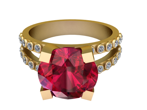 Double Band Ruby Ring 3D Print Model