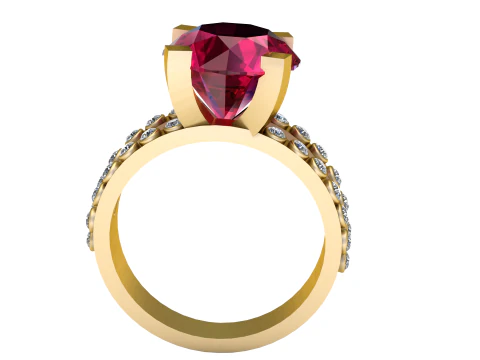 Double Band Ruby Ring 3D Print Model