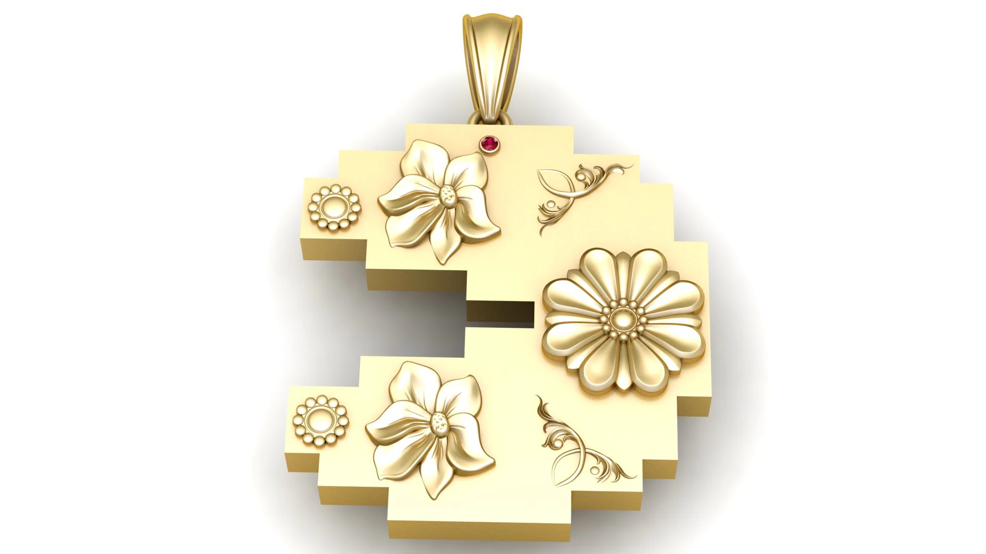 Geometric Floral Pendant 3D Print Model .c4d .max .obj .3ds .fbx .stl .blend