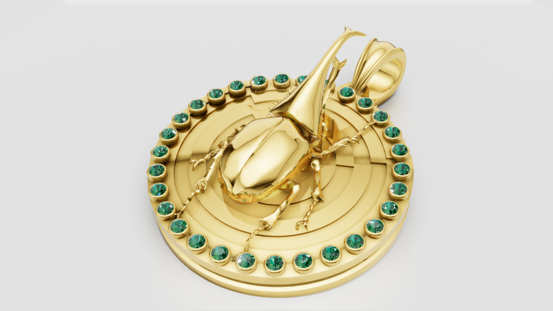Rhinoceros Beetle Pendant 3Dプリントモデル .c4d .max .obj .3ds .fbx .stl .blend