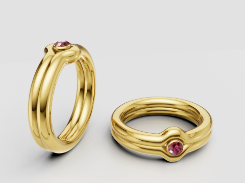 优雅的粉色宝石戒指 3D 打印模型