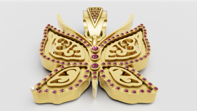 Butterfly Gold Pendant 3D प्रिंट मॉडल .c4d .max .obj .3ds .fbx .stl .blend