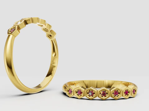 Sechseckiger Edelsteinring 3D Druckmodell