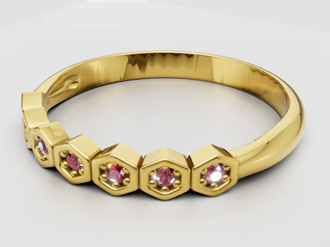 Hexagon gemstone ring 3D Print Model