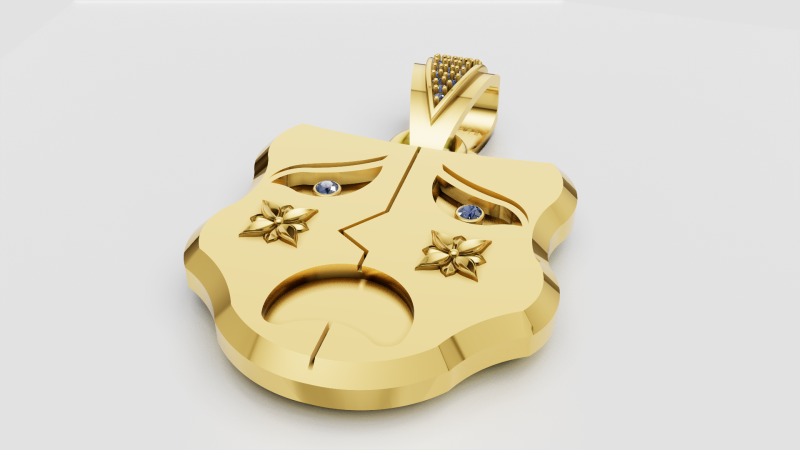 Golden Tragedy Mask Pendant 3D Print Model .c4d .max .obj .3ds .fbx .stl .blend