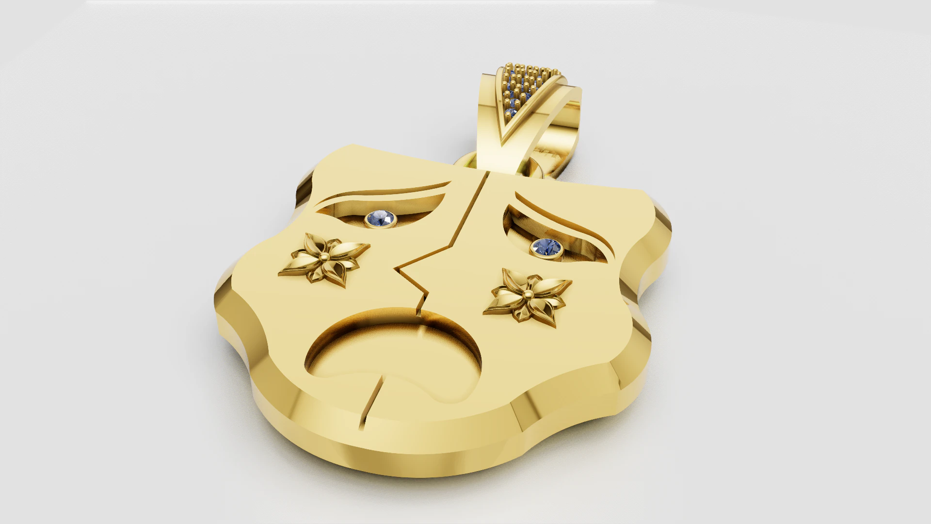 Golden Tragedy Mask Pendant 3D Print Model .c4d .max .obj .3ds .fbx .stl .blend 