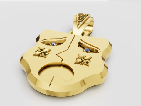 गोल्डन ट्रेजेडी मास्क पेंडेंट 3D प्रिंट मॉडल