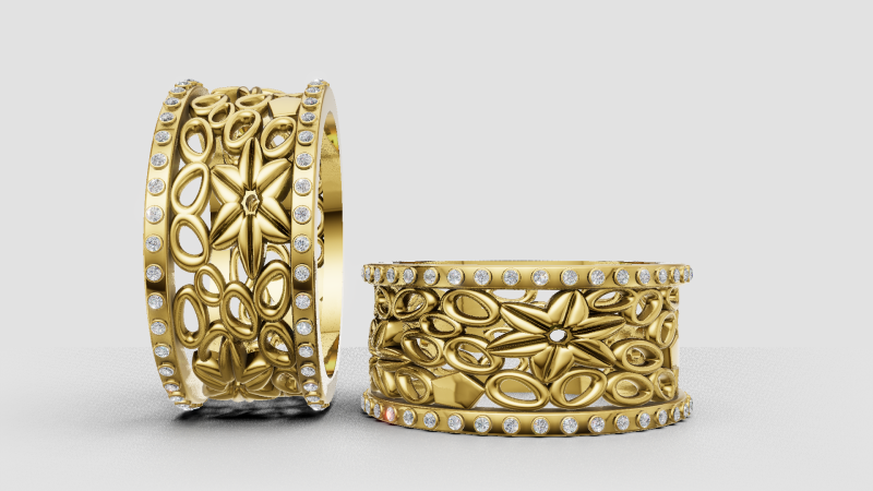 Gold floral ring 3D Baskı Modeli .c4d .max .obj .3ds .fbx .stl .blend 
