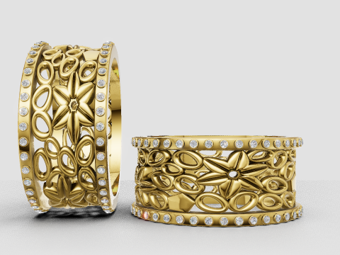 Gold floral ring 3D Print Model