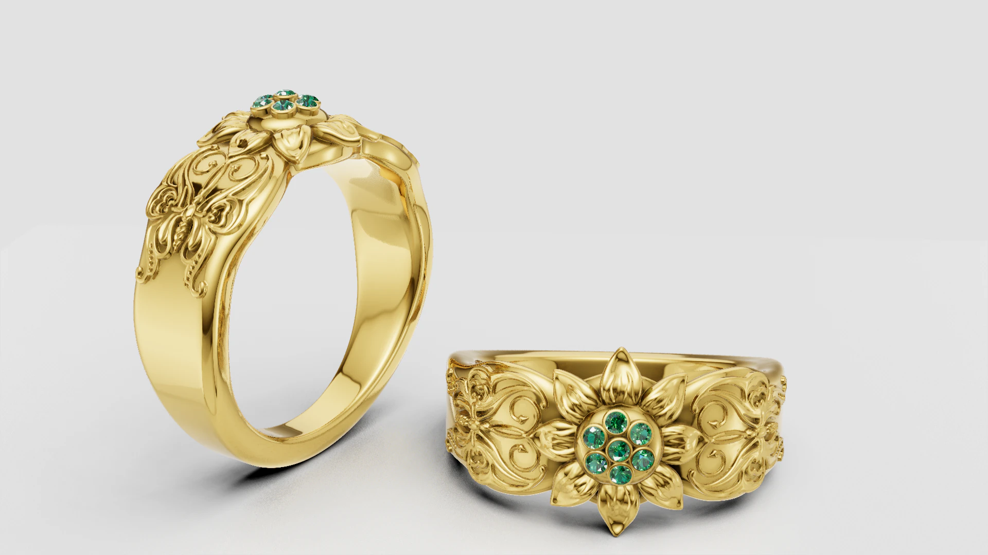 Floral gold ring 3D Print Model .c4d .max .obj .3ds .fbx .stl .blend 